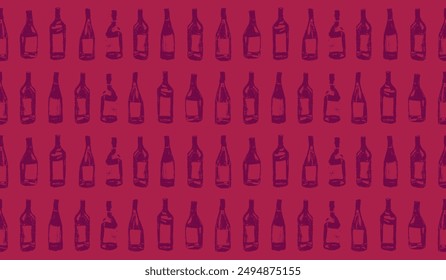Wine bottles pattern seamless. Hand-drawn coal sketches of red wines and white wines in vector. Winery frame design, grape alcohol pattern.