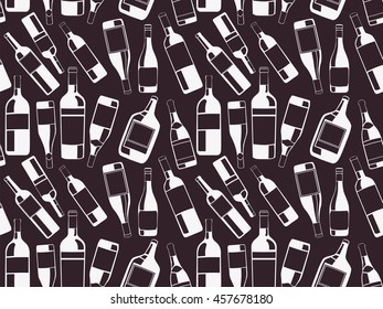 Wine bottles pattern set. Black and white winery bottles vector pattern collection. Chardonnay, merlot and champagne package. Alcohol drink packs illustration.