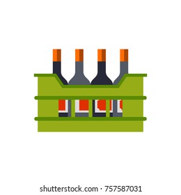 Wine bottles in plastic crate icon