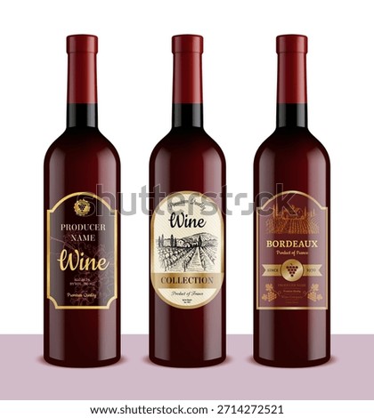 Wine bottles. red wine labels design presentation. realistic vector template