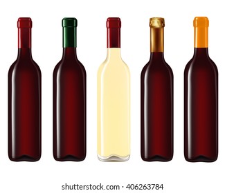 Wine bottles in row isolated on white background,Vector illustration