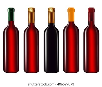 Wine bottles in row isolated on white background,Vector illustration