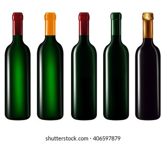 Wine bottles in row isolated on white background,Vector illustration