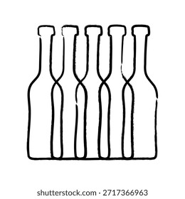 Wine bottles in a row minimalistic hand drawn vector illustration. Brush strokes. Good for menu, invitation, packaging design.