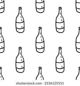 Wine bottles seamless pattern doodle vector on white background