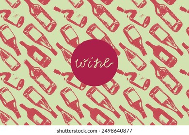 Wine bottles seamless pattern. Hand drawn pastel sketches of red wines and white wines in vector. Winery ornament design, grape alcohol pattern.