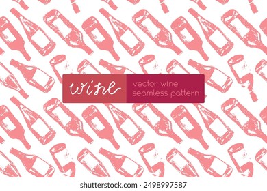 Wine bottles seamless pattern. Hand drawn pastel sketches of red wines and white wines in vector. Winery ornament design, grape alcohol pattern.