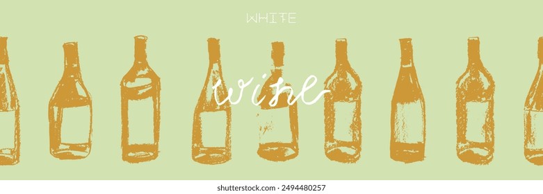 Wine bottles seamless pattern. Hand-drawn coal sketches of red wines and white wines in vector. Winery frame design, grape alcohol pattern.