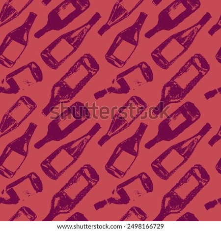 Wine bottles seamless pattern. Hand-drawn coal sketches of red wines and white wines in vector. Winery frame design, grape alcohol pattern.