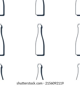 Wine bottles seamless pattern. Line art style. Outline image. Black and white repeat template. Party drinks concept. Illustration on white background. Flat design style for any purposes. Vector.
