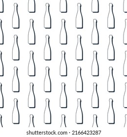 Wine bottles seamless pattern. Line art style. Outline image. Black and white repeat template. Party drinks concept. Illustration on white background. Flat design style for any purposes. Vector.
