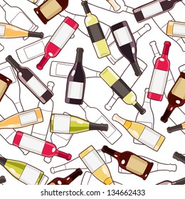 wine bottles seamless pattern. repeated background with wine glass bottles
