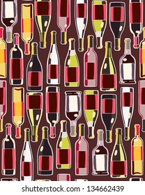 wine bottles seamless pattern. repeated background with wine glass bottles