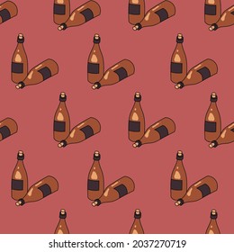 Wine bottles Seamless Pattern Vector.
