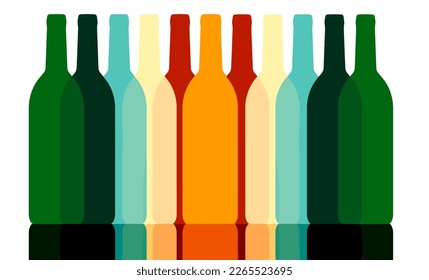 Wine bottles are seen in a colorful silhouette isolated on the background.