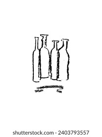  Wine bottles set made in vector. Easy to use for signs or logo wine bar, restaurant, wine list. Hand drawn illustration. Real pastel texture sketch. 