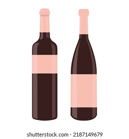 Wine bottles set. Vector illustration with alcohol drinks concept. Isolated on white background