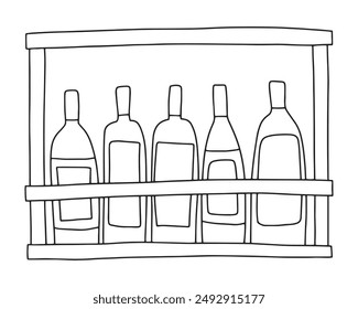 Wine bottles of shelf vector sketch