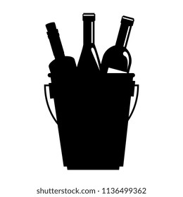 wine bottles silhouettes in bucket