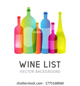 Wine bottles silhouettes isolated on white background for drinks menu design