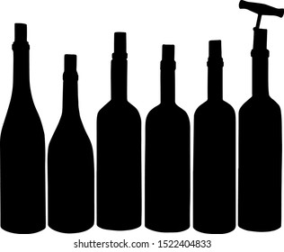 Wine bottles, vector art, black
