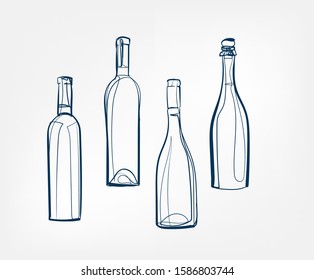 wine bottles vector one line art drink isolated sketch