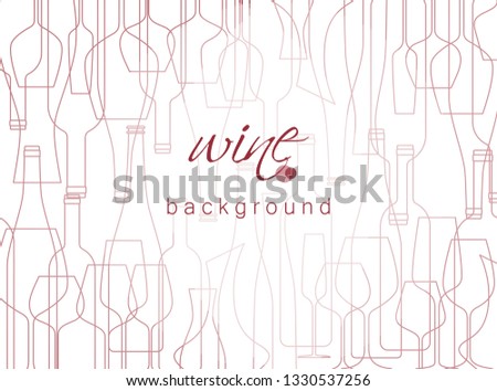 Wine bottles and wineglasses. Texture in modern line style. Design element for tasting, menu, wine list, restaurant, winery, shop.