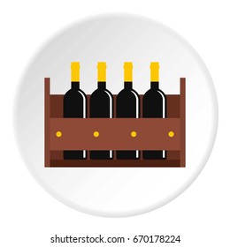 Wine bottles in a wooden crate icon in flat circle isolated vector illustration for web
