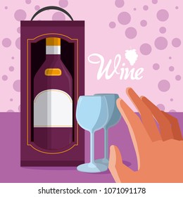 Wine in box with cups