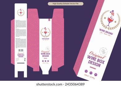 Wine box design, premium red wine bottle box packaging design liquor gift box packaging design 3d mockup illustration editable vector layout print ready template download