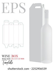 Wine box die cut template, vector. White, clear, blank, isolated bottle box mock up on white background with perspective presentation. Packaging design   