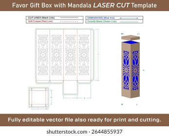 Modelo Dieline da caixa de vinho com padrão de mandala Lasercut