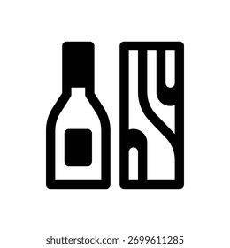 Caixa de vinho. Ícone de vetor de traçado com contorno e detalhes preenchidos em preto.
