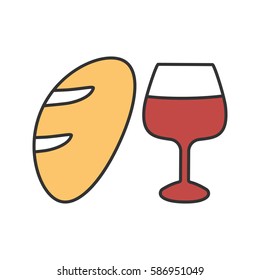 Wine and bread color icon. Jesus Christ flesh and blood. Isolated vector illustration