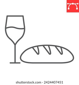 Wine and bread line icon, Easter and food, communion vector icon, vector graphics, editable stroke outline sign, eps 10. svg