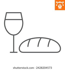 Wine and bread line icon, outline style icon for web site or mobile app, Easter and food, communion vector icon, simple vector illustration, vector graphics with editable strokes.