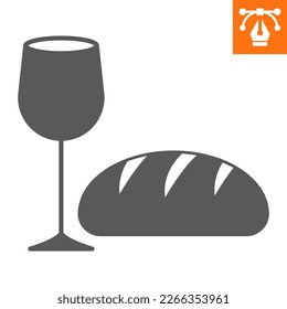 Icono sólido del vino y el pan , icono de estilo glifo para sitio web o aplicación móvil, vacaciones y pascua, copa de vino con icono del vector del pan, ilustración simple del vector, gráficos vectoriales con trazos editables.