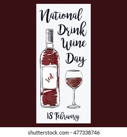 Wine brochure. Doodle, lettering, wineglass. National Drink Wine Day.