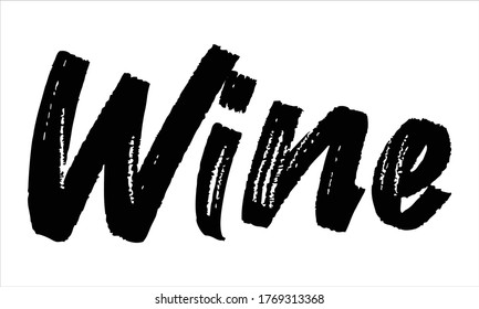 wine Brush Typography Hand drawn writing Black Text on White Background