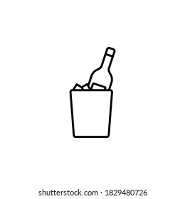 Wine in a bucket of ice, bottle in bucket ice simple thin line icon vector illustration