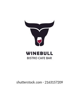 Wine bull buffalo cow cattle head with a glass logo design vector illustration