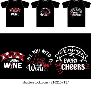 Wine Bundle T-shirts Design. It can be used on T-Shirt, labels, posters, icons, Sweater, Jumper, Hoodie, Mug, Sticker,