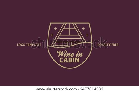 Wine in Cabin Concept Logo Symbol Glass and Hut A Frame with Stars Brand Kit