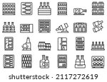 Wine cabinet icons set outline vector. Shelf alcohol. Beverage cafe