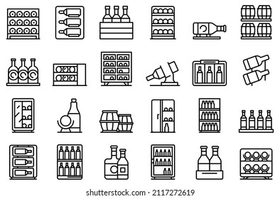 Wine cabinet icons set outline vector. Shelf alcohol. Beverage cafe