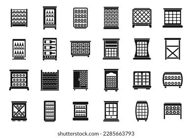 Wine cabinet icons set simple vector. Shelf alcohol. Cafe beverage