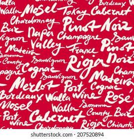 Wine calligraphic seamless pattern.