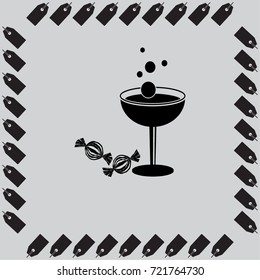 Wine and candy vector icon