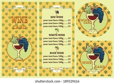 Wine card.Set of design elements for wine card, booklet, banner and stand for glass.