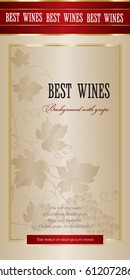 Wine card menu with hand drawn art grapes branch vector background.
